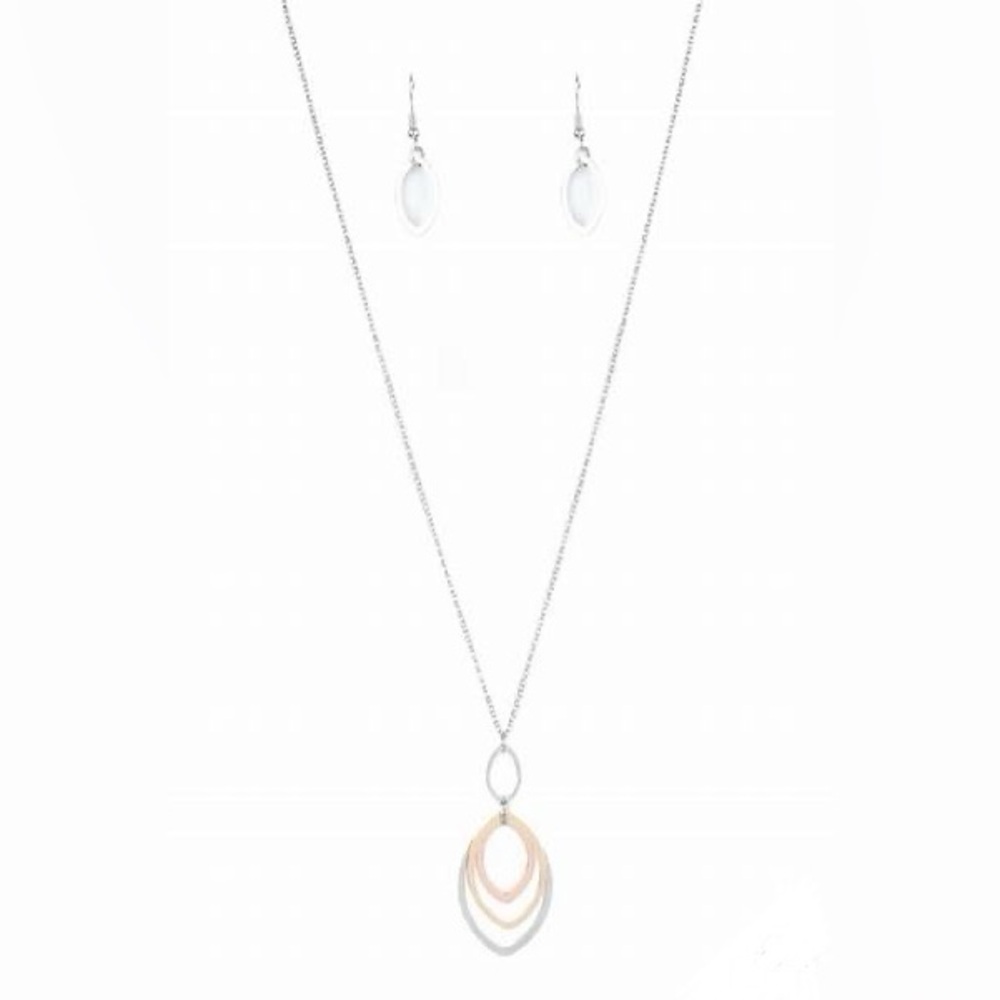 *Long silver and multi colored pendant necklace.
